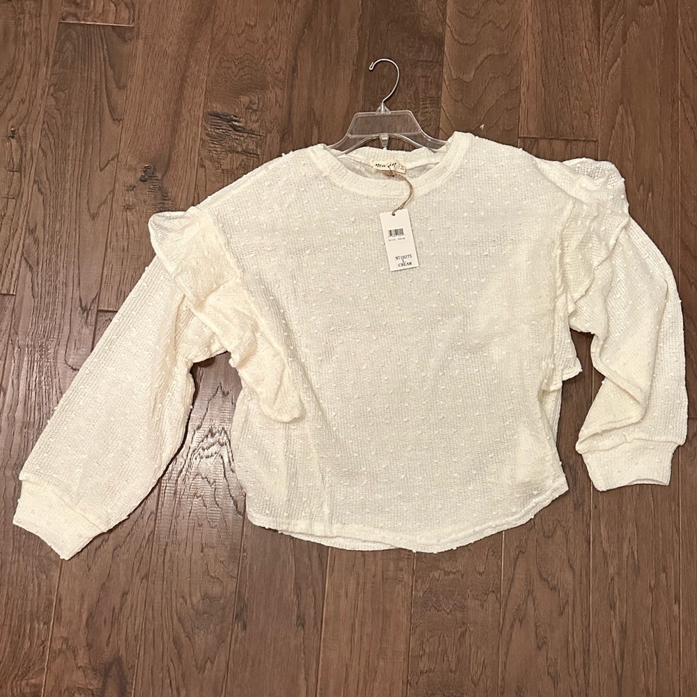 NWT New In cream sweater with ruffles size large
